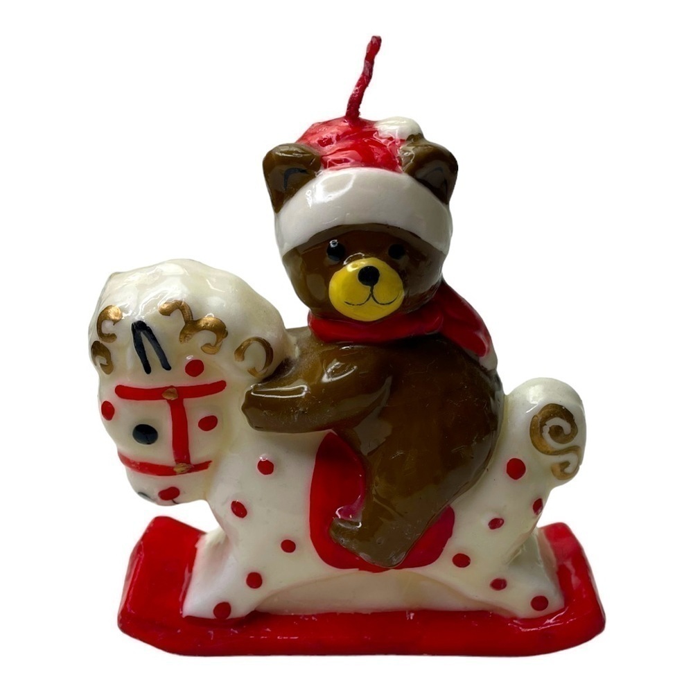 Vintage Christmas Bear On A Rocking Horse Candle